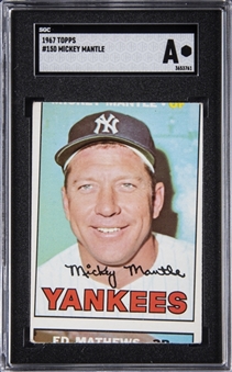 1967 Topps #150 Mickey Mantle – Unique Miscut Example Shared with Eddie Mathews! – SGC Authentic